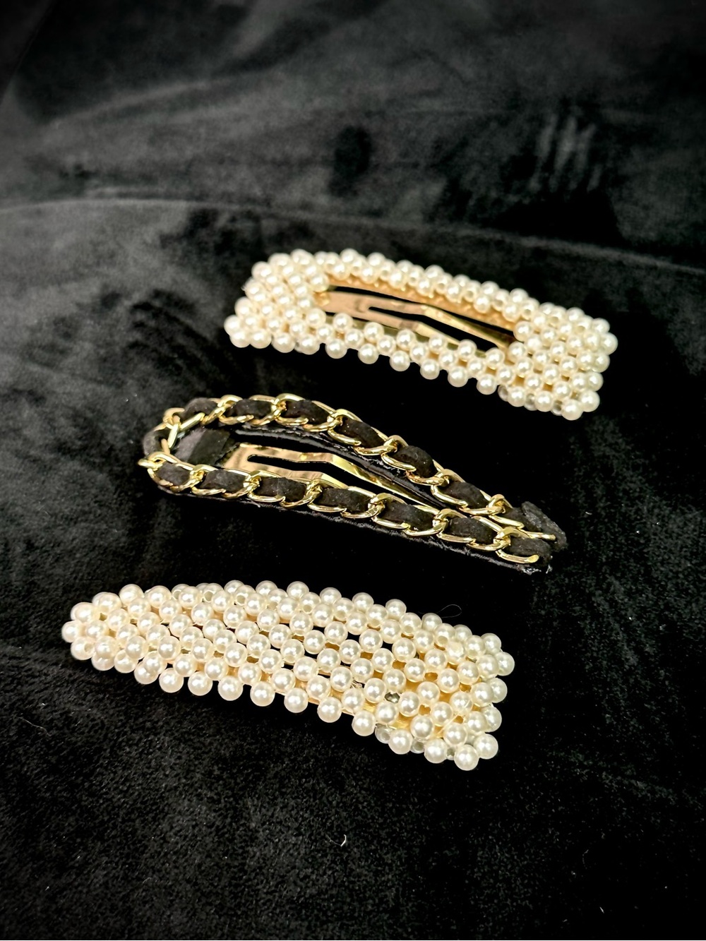 Pearl & Chain Decorative Hair Clip Set - Cream/Gold